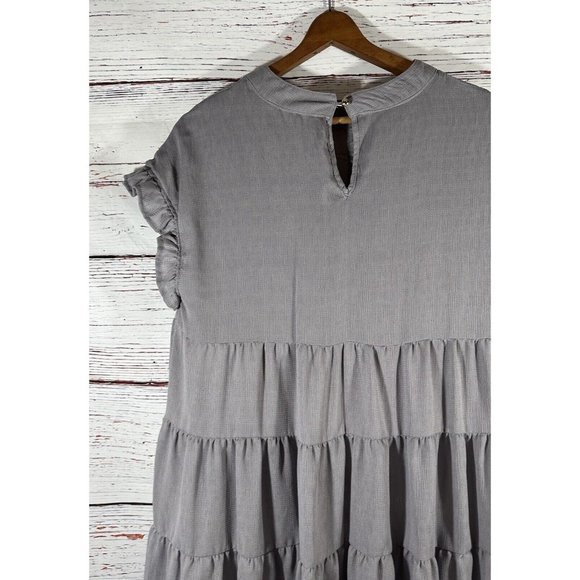 Joteisy Babydoll Dress Size Medium Gray Ruffle Short Sleeves Lined Keyhole Back - Picture 7 of 13